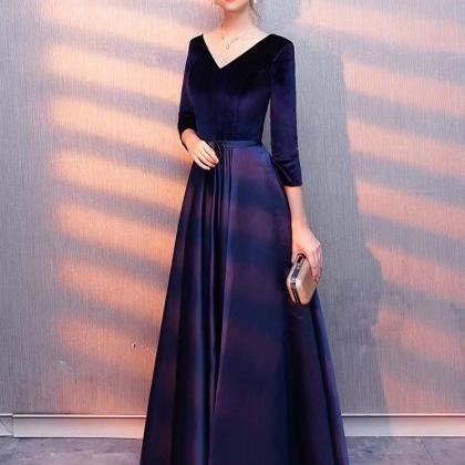 Navy Blue Party Dress,elegant Evening Dress,v-..