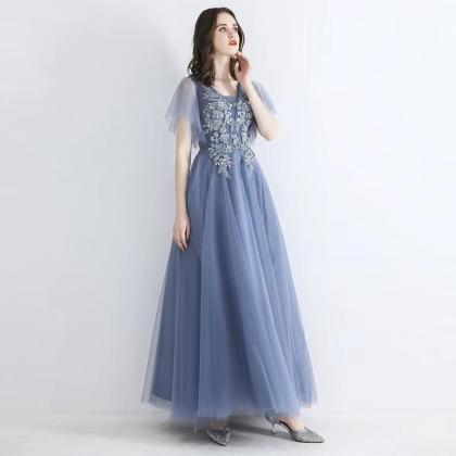 Blue Party Dress,v-neck Evening Dress,fairy..