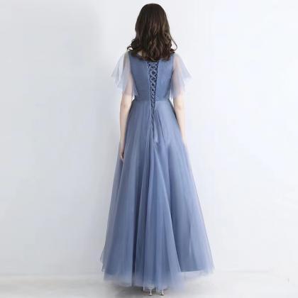 Blue Party Dress,v-neck Evening Dress,fairy..