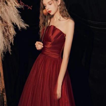 Red party dress,strapless evening d..