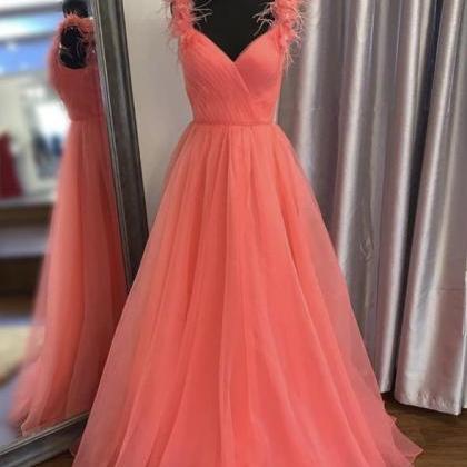 V-neck prom dress, watermelon bride..