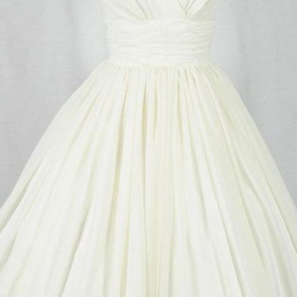 V-neck Bridesmaid Dress, White Party Dress,chiffon..