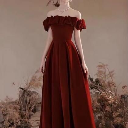Off Shoulder Prom Gown , Burgundy Party Dress,..