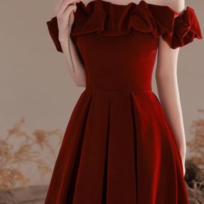 Off Shoulder Prom Gown , Burgundy Party Dress,..