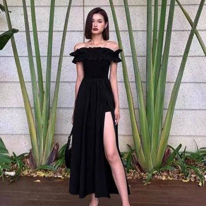 Off Shoulder Prom Gown , Black Party Dress, Sexy..