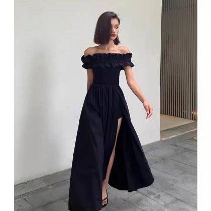Off Shoulder Prom Gown , Black Party Dress, Sexy..