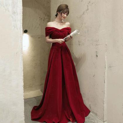 Off Shoulder Evening Dress, Red Party Dress,..
