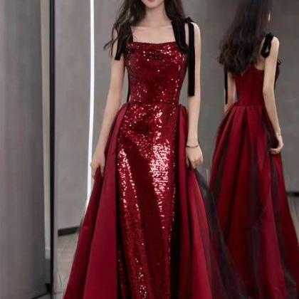 Spaghetti Strap Evening Dress, Red Party Dress,..