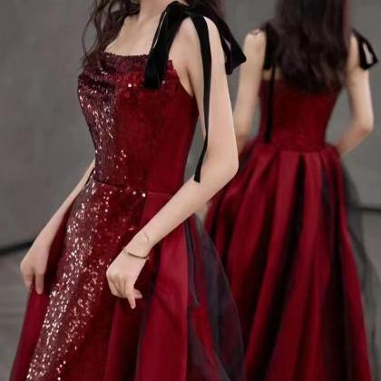 Spaghetti Strap Evening Dress, Red Party Dress,..