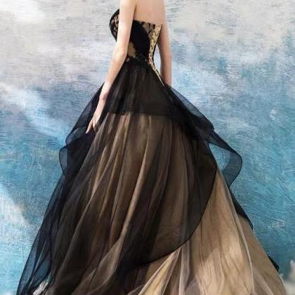 Strapless Evening Dress, Black Charming Prom..
