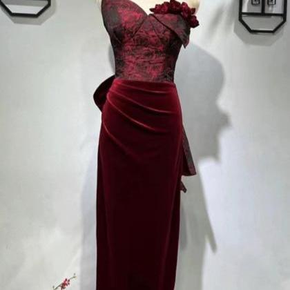 Vintage Prom Dress,burgundy Velvet Dress, Sexy..