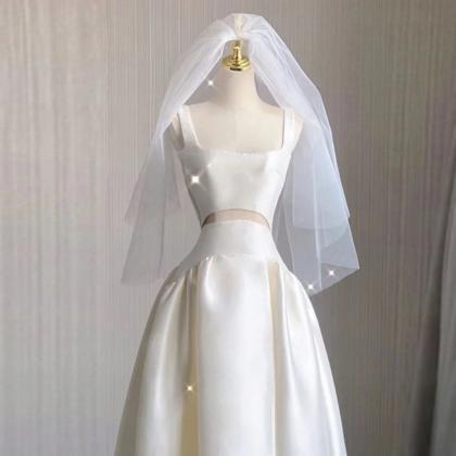 White Prom Dress, Elegant Bridal Dress,spaghetti..