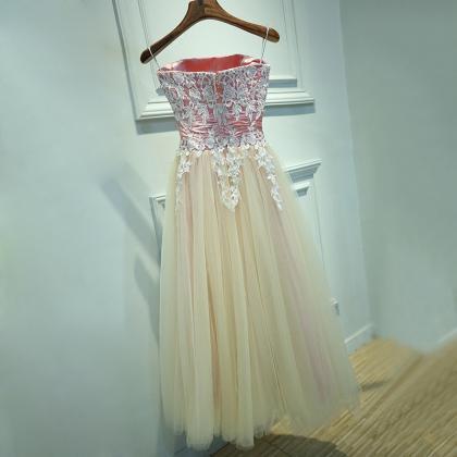 Strapless Evening Dress ,champagne Prom Dress,lace..