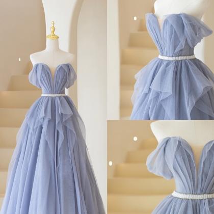 Off Shoulder Evening Dress ,blue Prom Dress,fairy..