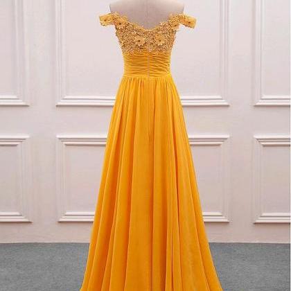 Yellow Formal Dress,elegant Chiffon Long A-line..
