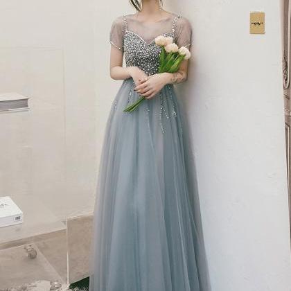 Banquet Evening Dress, Blue Prom Dress , Luxury..