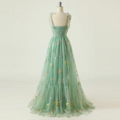 Spaghetti Strap Evening Dress,green Party Dress,..