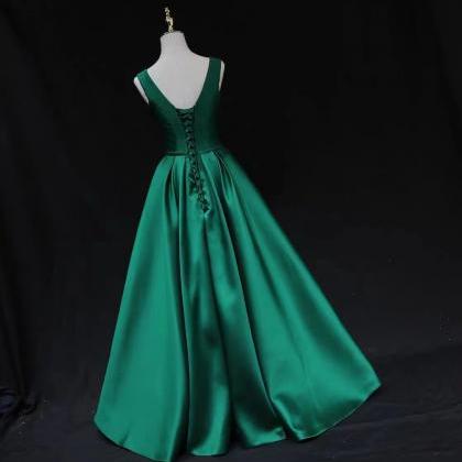 Sleeveless Evening Dress ,satin Prom Dress,green..