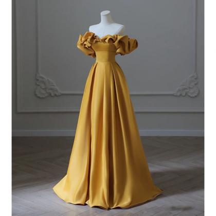 Off Shoulder Prom Dress,satin Evening Dress,yellow..