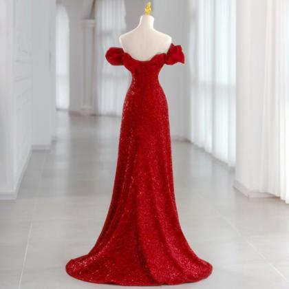 Off Shoulder Prom Dress,red Evening Dress,charming..