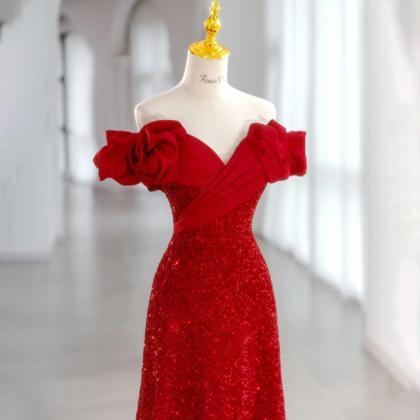 Off Shoulder Prom Dress,red Evening Dress,charming..