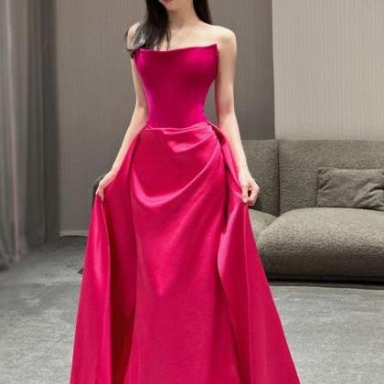 Strapless Prom Dress,satin Evening Dress,rose Red..