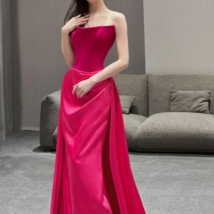 Strapless Prom Dress,satin Evening Dress,rose Red..