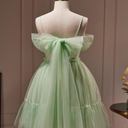 Green Evening Dress, Spaghtti Strap Graduation..