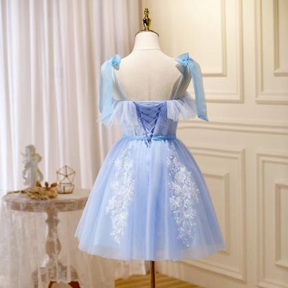 Spaghetti Strap Prom Dress,blue Evening Dress,lace..
