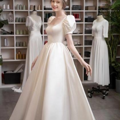 Satin Light Wedding Dress, Princess Elegant Long..