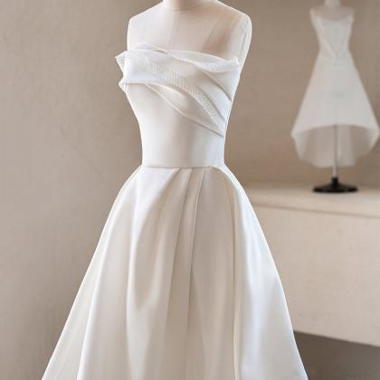 Strapless Wedding Dress, White Bridal Dress, Satin..