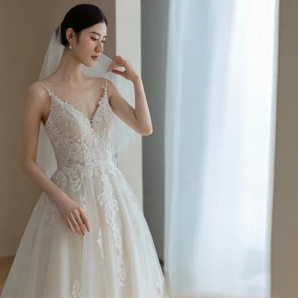 Spaghetti Strap Bridal Dress,white Wedding..