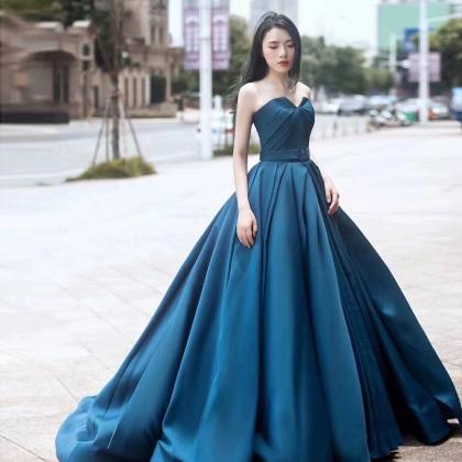 Strapless Evening Dress,blue Prom Dress ,luxury..