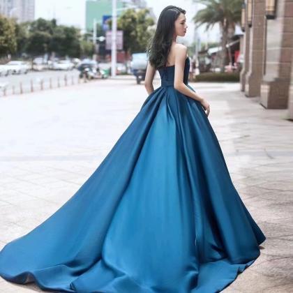 Strapless Evening Dress,blue Prom Dress ,luxury..
