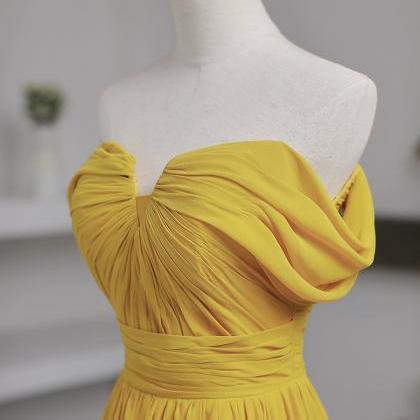 Off Shoulder Evening Dress,yellow Prom Dress..