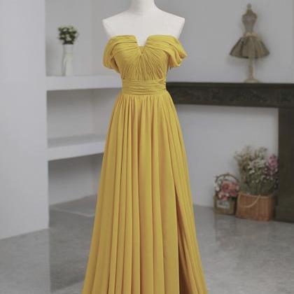 Off Shoulder Evening Dress,yellow Prom Dress..