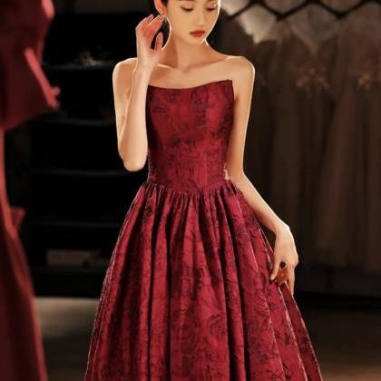 Strapless Evening Dress,burgundy Prom Dress..