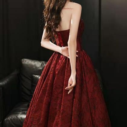 Strapless Evening Dress,burgundy Prom Dress..