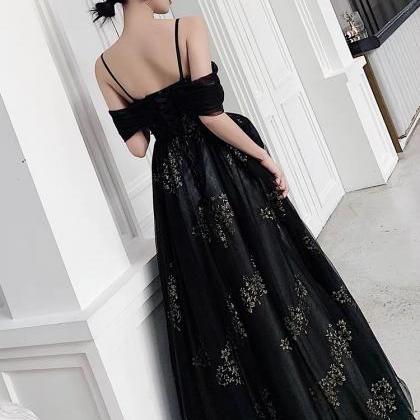 Off Shoulder Evening Dress, Black Prom Dress,sexy..