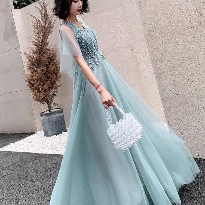 V-neck Prom Dress, Stylish Long Party Dress, Fairy..
