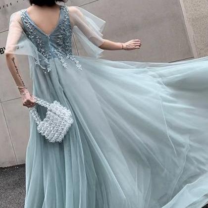 V-neck Prom Dress, Stylish Long Party Dress, Fairy..