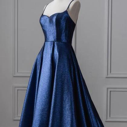 Blue Evening Dress,spaghetti Strap Shiny Prom..