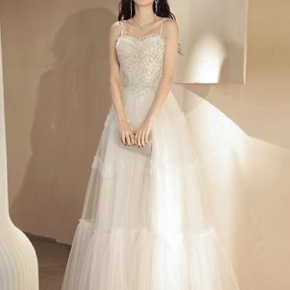 White Halter Prom Dress, Fancy Princess Dress,..