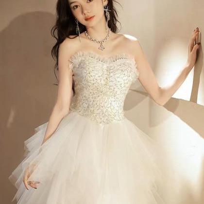 White Prom Dress, Fancy Princess Dress, Birthday..