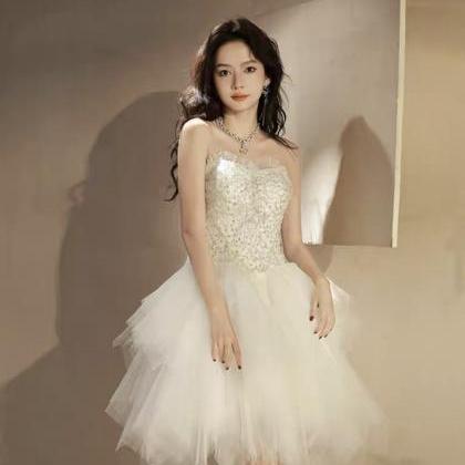White Prom Dress, Fancy Princess Dress, Birthday..