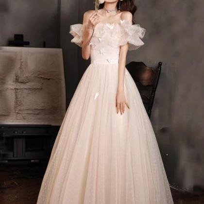 Off-shoulder Evening Dress, Princess Applique..