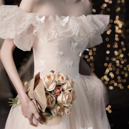 Off-shoulder Evening Dress, Princess Applique..