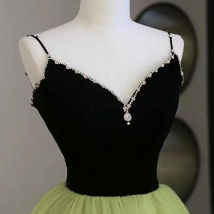 Green Prom Dress, Princess Party Dress, Spaghetti..