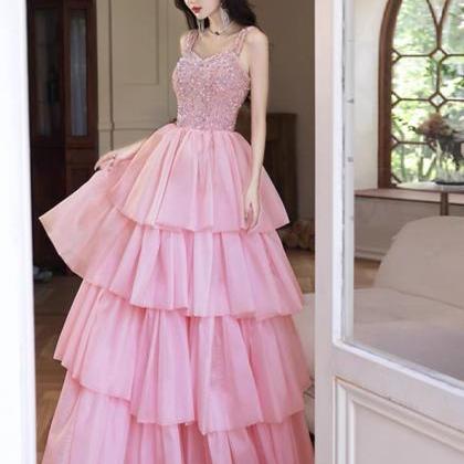 Pink Evening Dress, Cute Party Dress, Sleeveless..