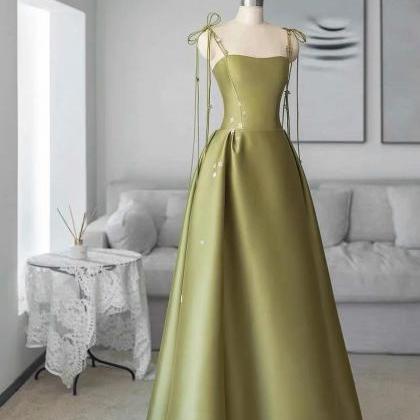 Green Evening Dress, Fresh Party Dress, Satin..